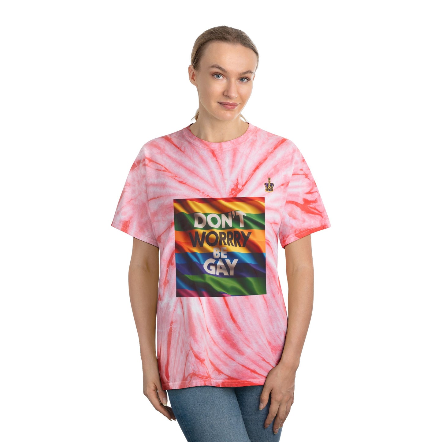 Vibrant Tie-Dye Tee | Don't Worry Be Gay | Perfect for Pride, Festivals, Casual Wear, Gifts, LGBTQ+ Events