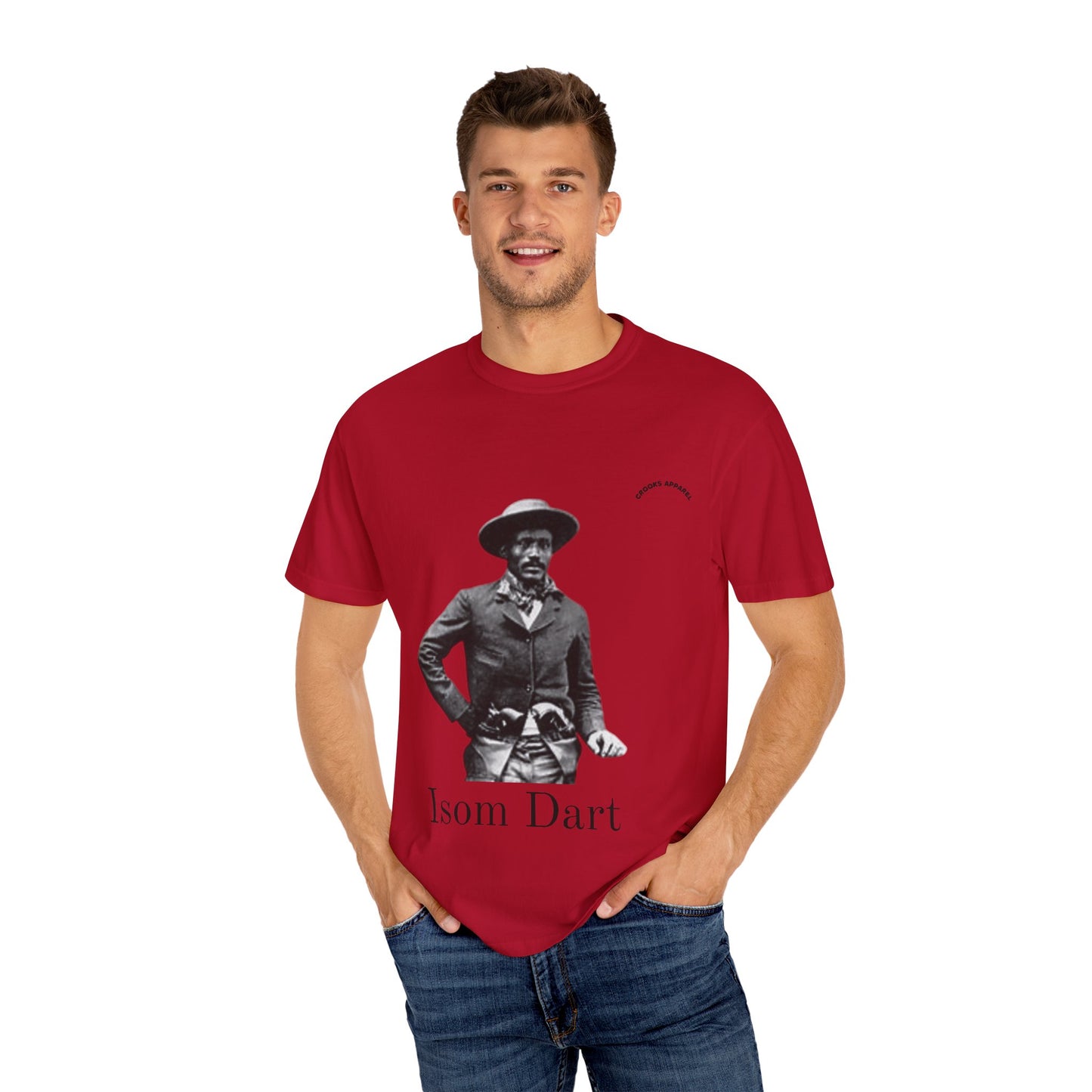 Isom Dart T-shirt, featuring a bold tribute to the legendary Old West Cowboy