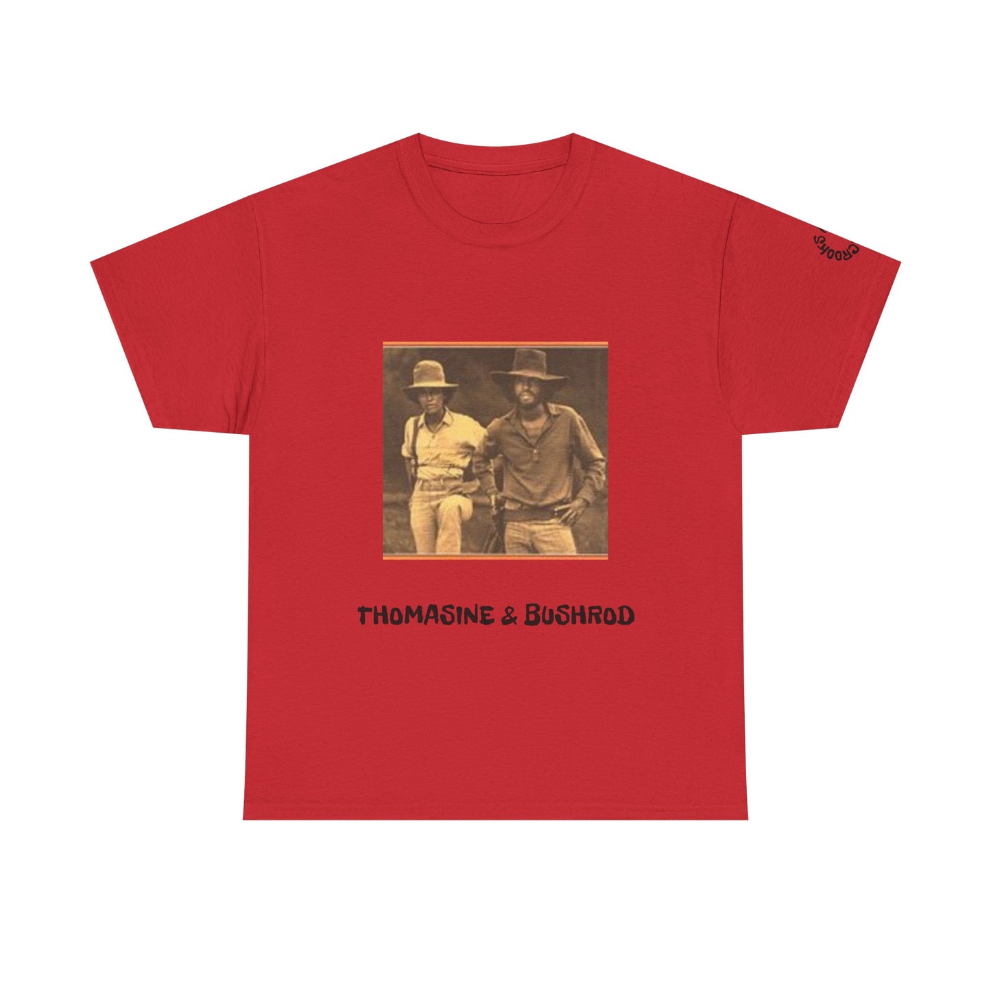 Thomasine and Bushrod T-shirt featuring a bold design inspired by the legendary outlaw duo.