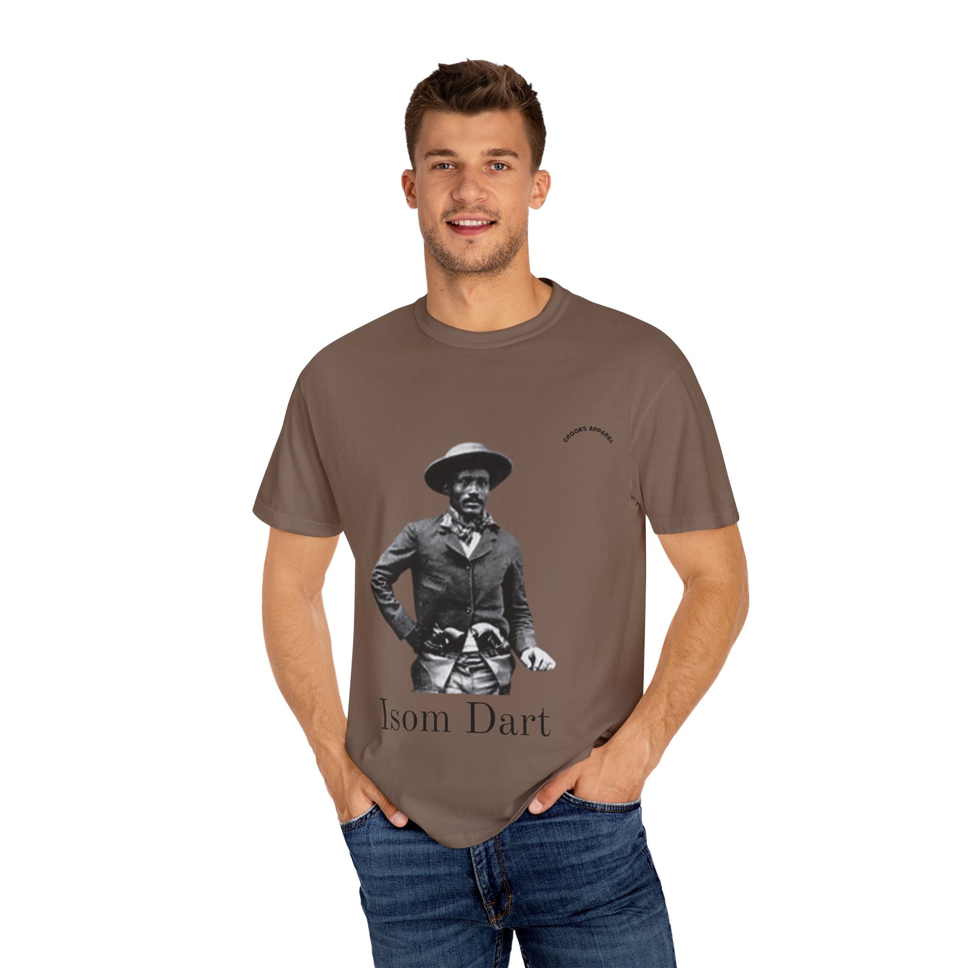 Isom Dart T-shirt, featuring a bold tribute to the legendary Old West Cowboy