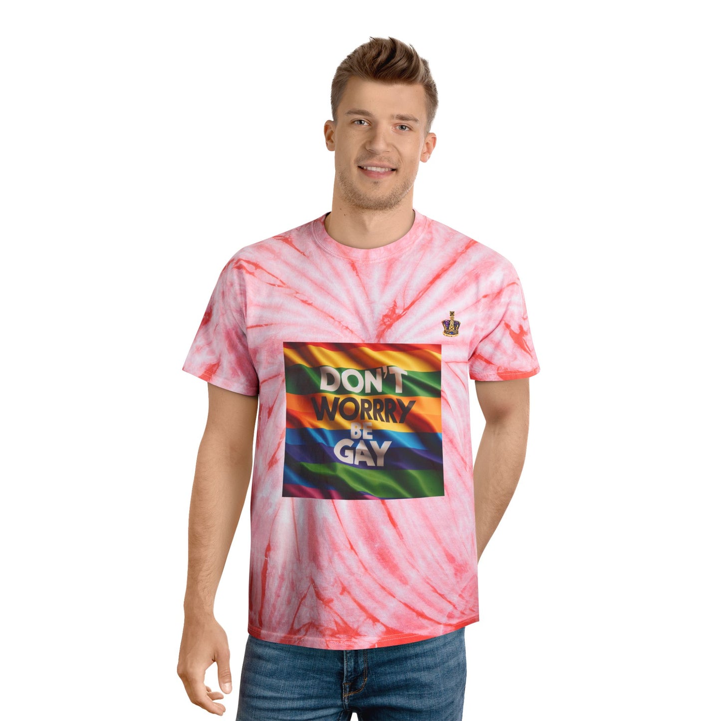 Vibrant Tie-Dye Tee | Don't Worry Be Gay | Perfect for Pride, Festivals, Casual Wear, Gifts, LGBTQ+ Events