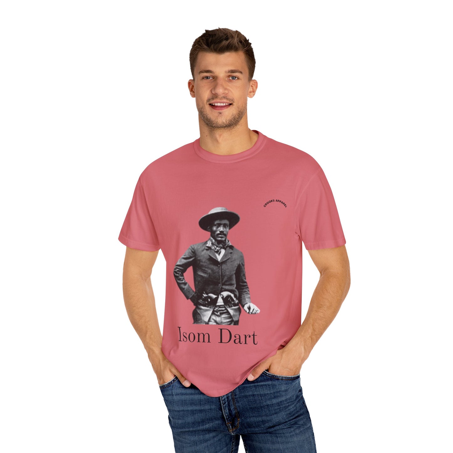 Isom Dart T-shirt, featuring a bold tribute to the legendary Old West Cowboy