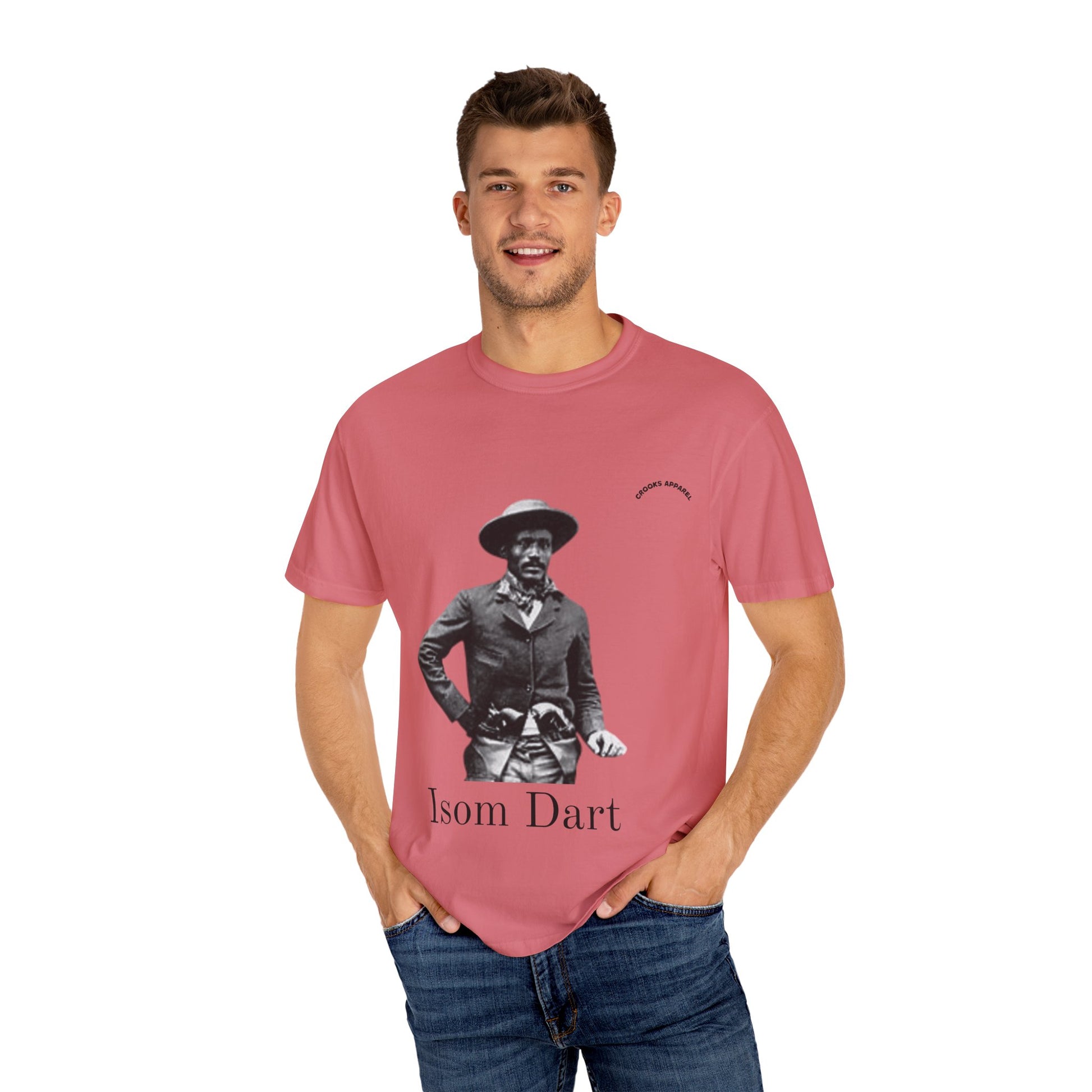 Isom Dart T-shirt, featuring a bold tribute to the legendary Old West Cowboy