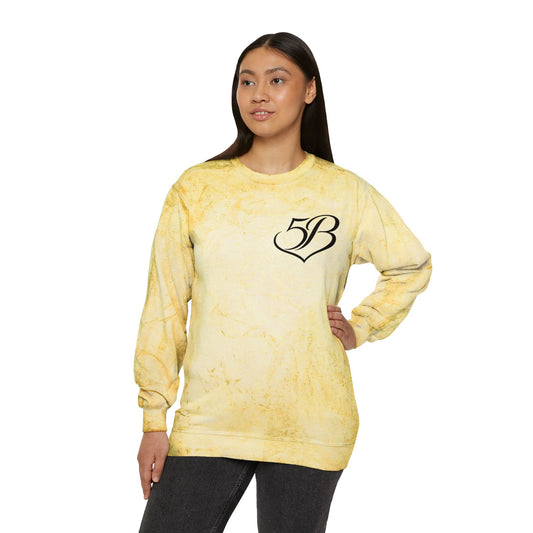Tie-Dye Crewneck Sweatshirt with Script 'B' Logo — Yellow Color Blast