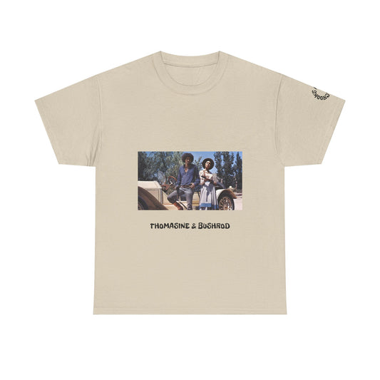 Thomasine and Bushrod T-shirt featuring a bold design inspired by the legendary outlaw duo. 