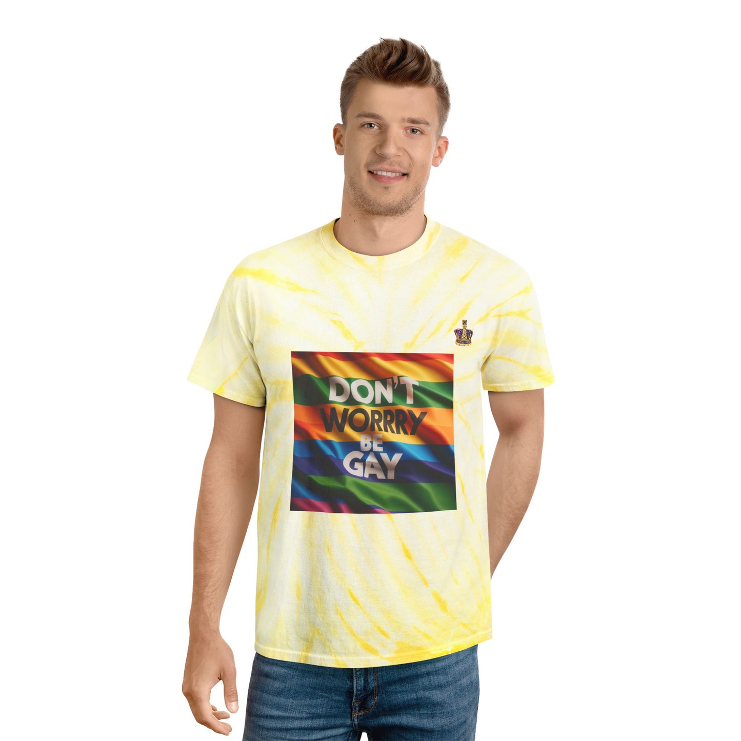 Vibrant Tie-Dye Tee | Don't Worry Be Gay | Perfect for Pride, Festivals, Casual Wear, Gifts, LGBTQ+ Events