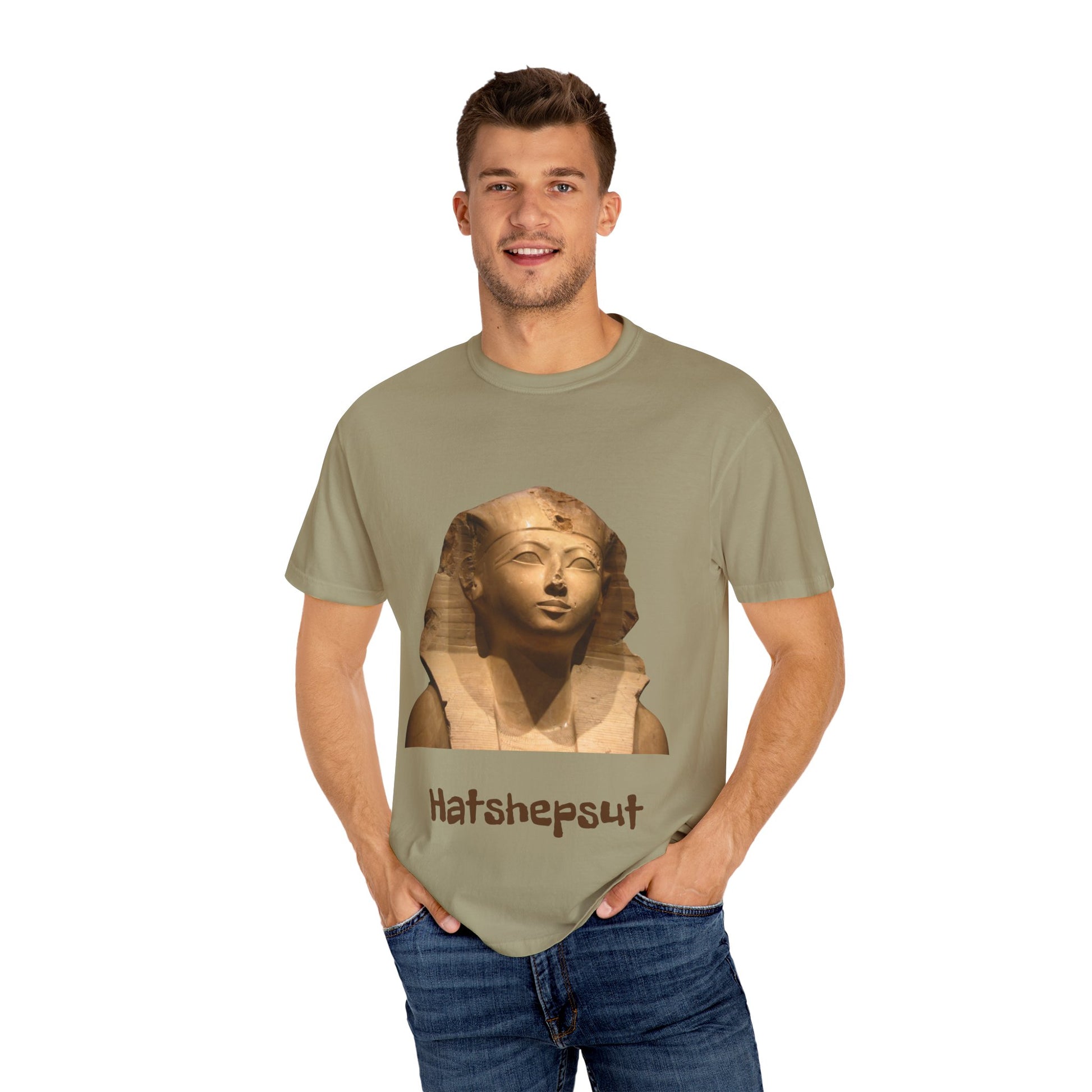 Hatshepsut T-shirt, honoring the powerful female pharaoh with regal design