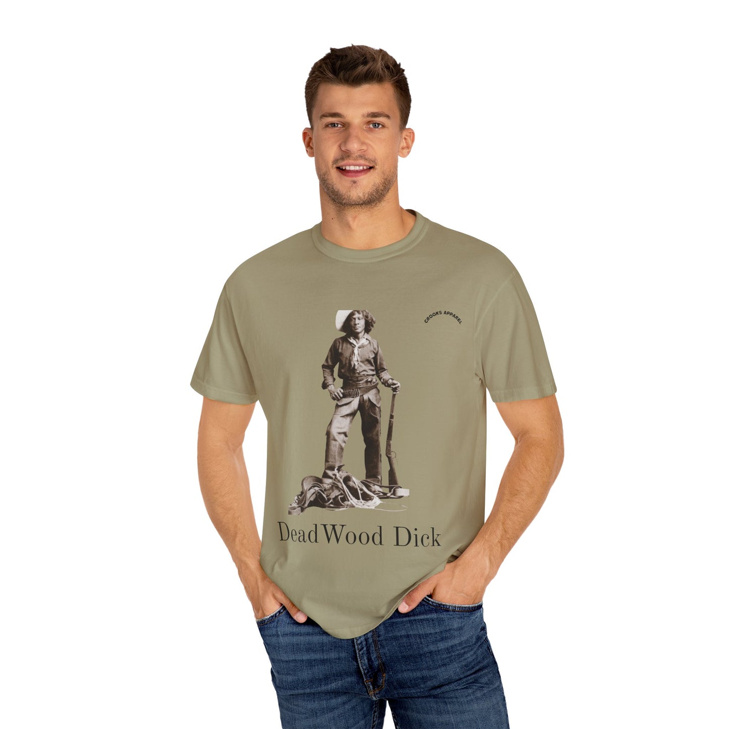 Deadwood Dick T-shirt, celebrating the fictional cowboy hero with a bold Wild West design