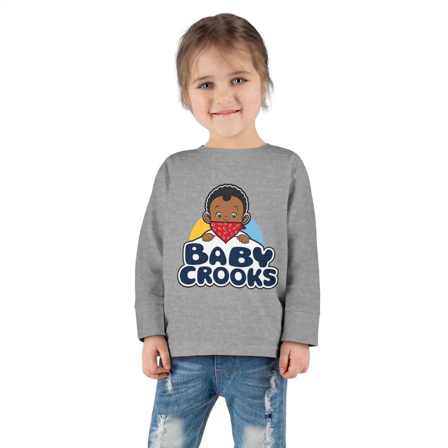 Baby Crooks Toddler Long Sleeve Tee — Cute Bandana Baby Graphic Shirt for Toddlers
