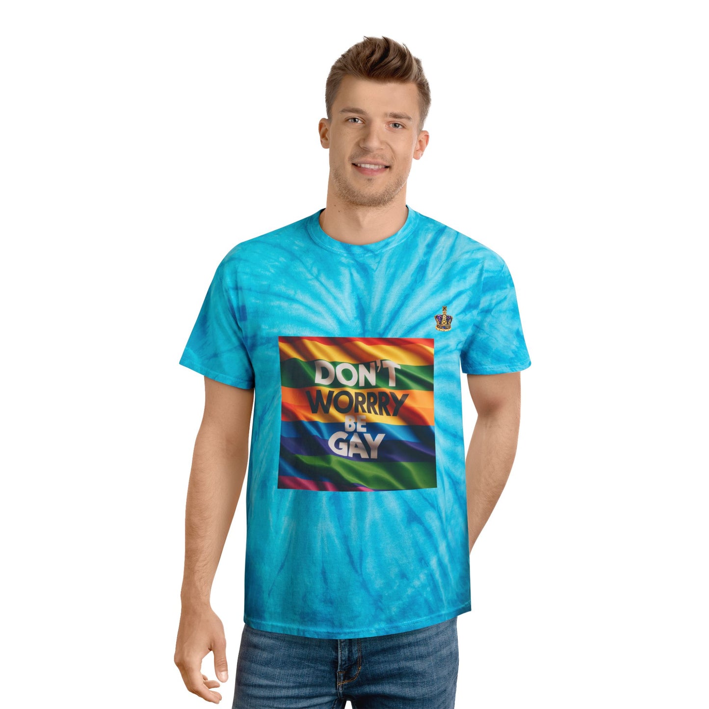 Vibrant Tie-Dye Tee | Don't Worry Be Gay | Perfect for Pride, Festivals, Casual Wear, Gifts, LGBTQ+ Events