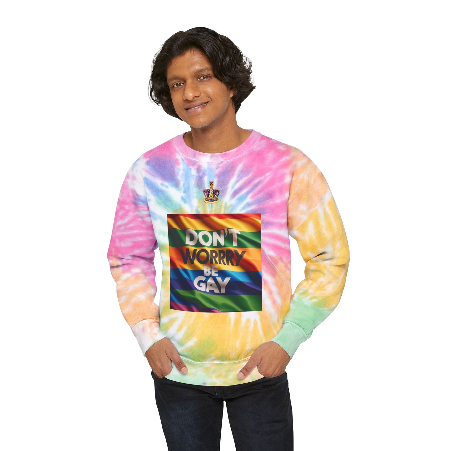 Don't Worry Be Gay Tie-Dye Sweatshirt, Unisex Hoodie, LGBTQ Pride Apparel