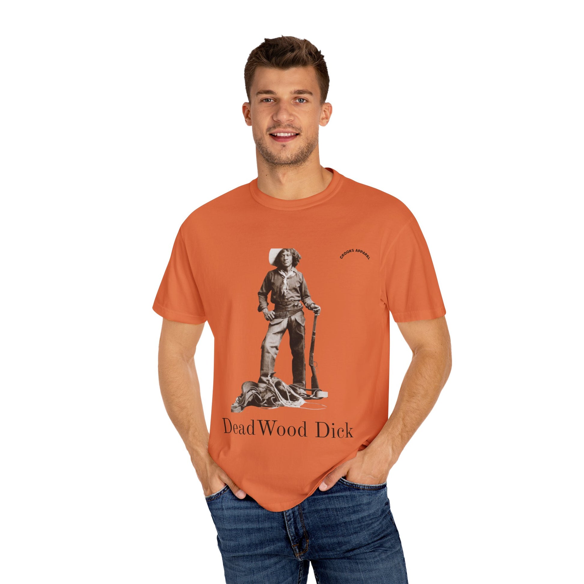Deadwood Dick T-shirt, celebrating the fictional cowboy hero with a bold Wild West design