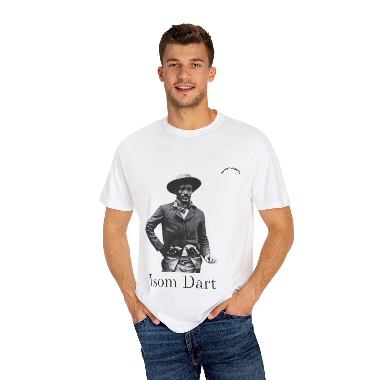 Isom Dart T-shirt, featuring a bold tribute to the legendary Old West Cowboy