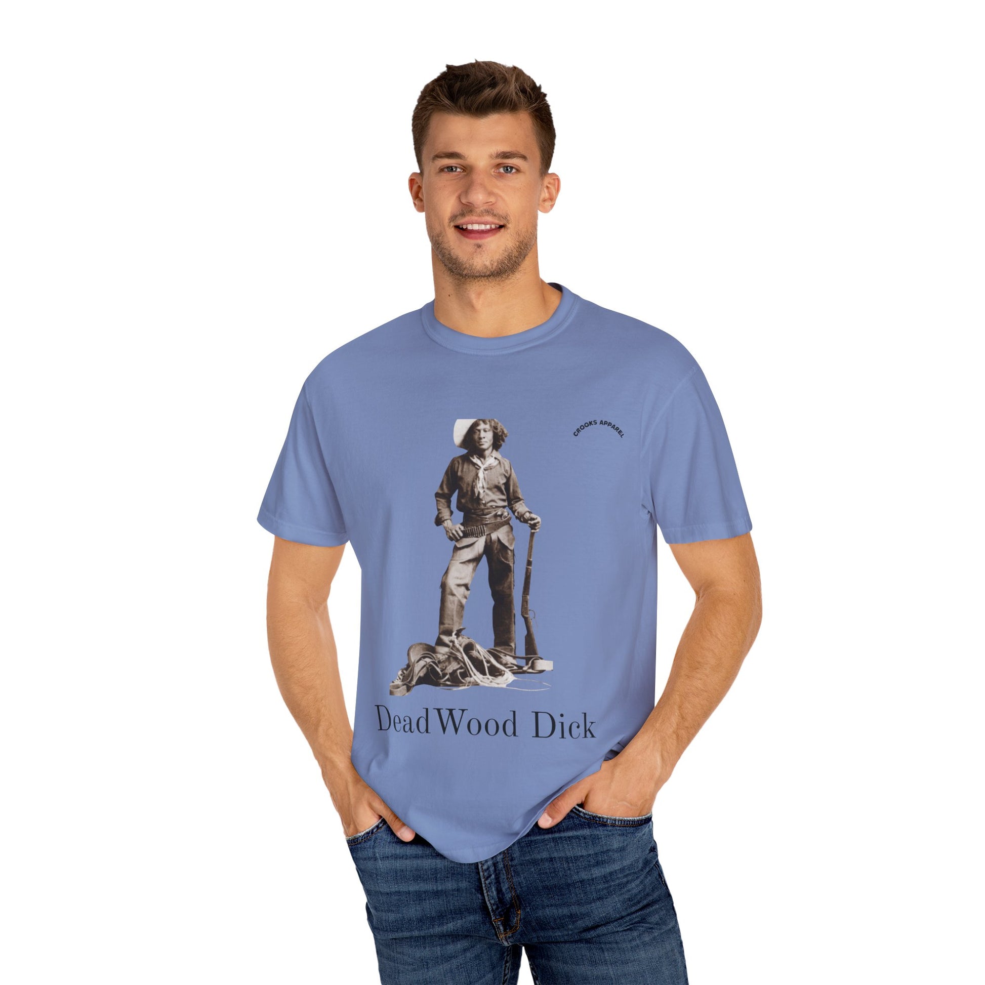 Deadwood Dick T-shirt, celebrating the fictional cowboy hero with a bold Wild West design