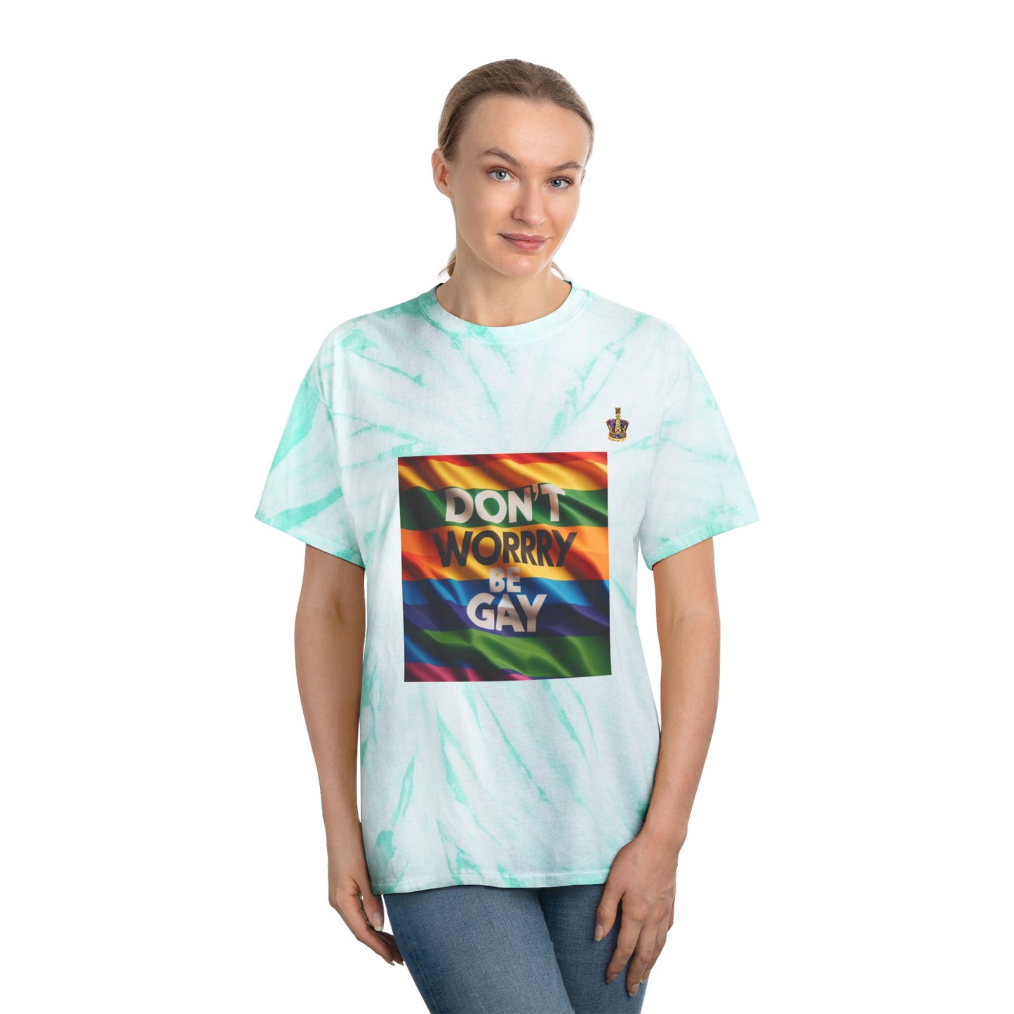 Vibrant Tie-Dye Tee | Don't Worry Be Gay | Perfect for Pride, Festivals, Casual Wear, Gifts, LGBTQ+ Events
