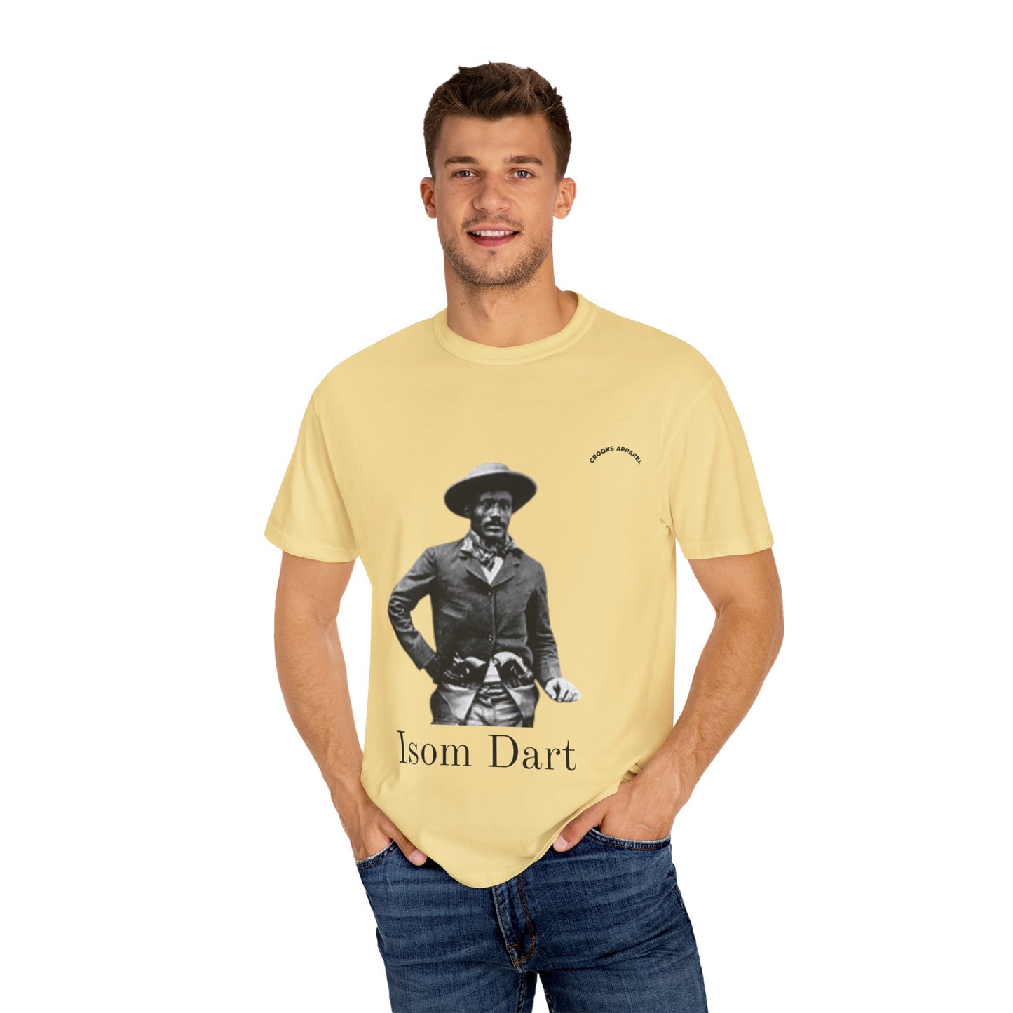 Isom Dart T-shirt, featuring a bold tribute to the legendary Old West Cowboy