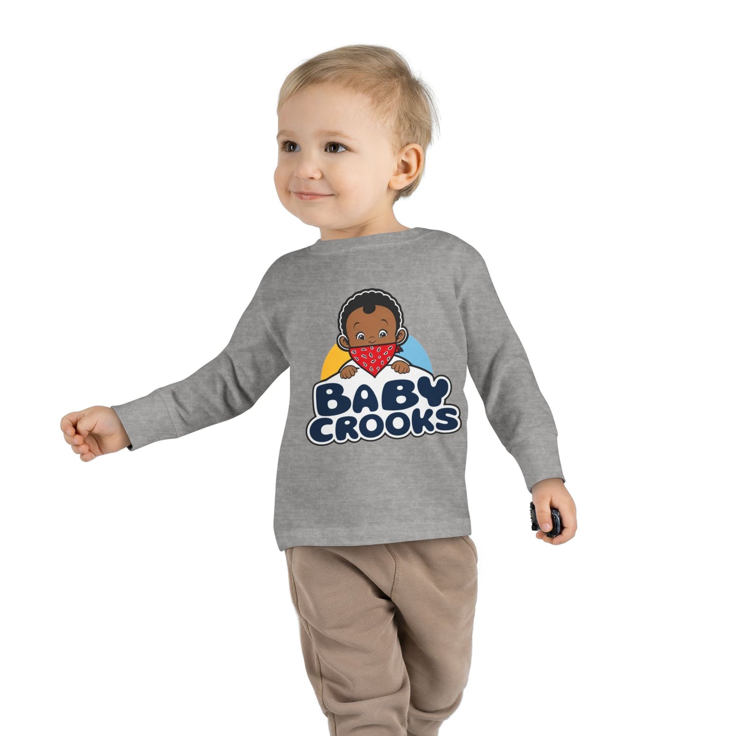 Baby Crooks Toddler Long Sleeve Tee — Cute Bandana Baby Graphic Shirt for Toddlers