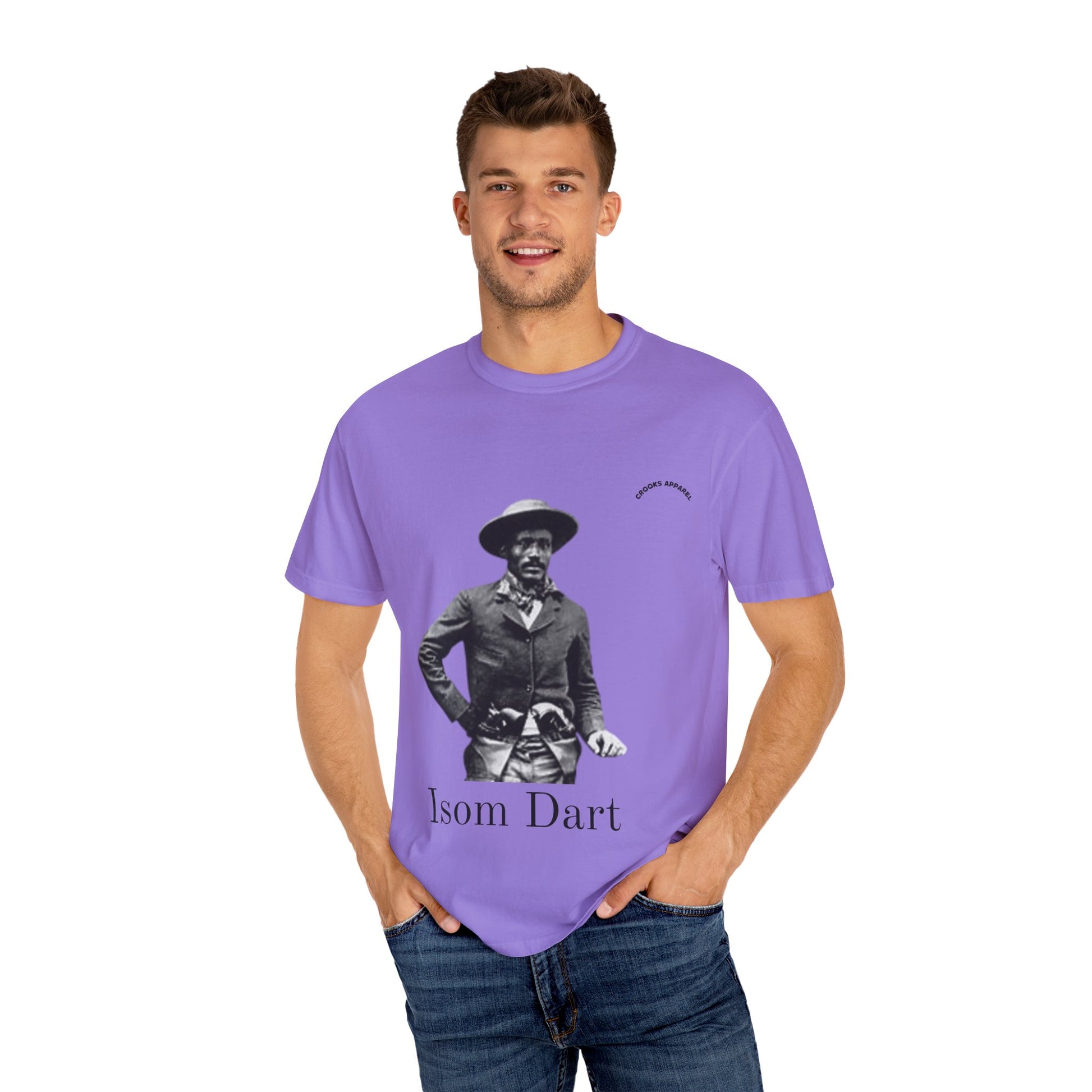 Isom Dart T-shirt, featuring a bold tribute to the legendary Old West Cowboy