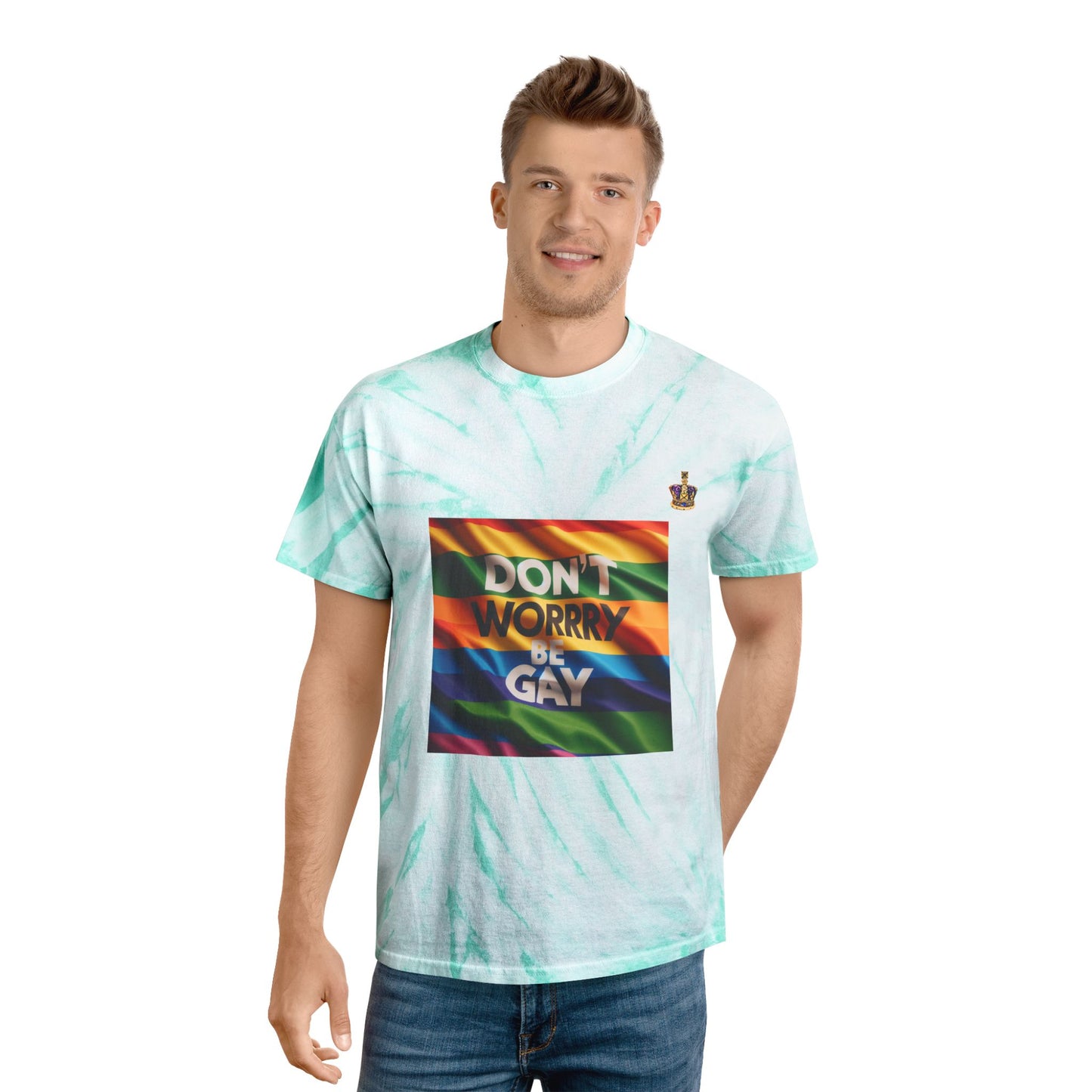 Vibrant Tie-Dye Tee | Don't Worry Be Gay | Perfect for Pride, Festivals, Casual Wear, Gifts, LGBTQ+ Events