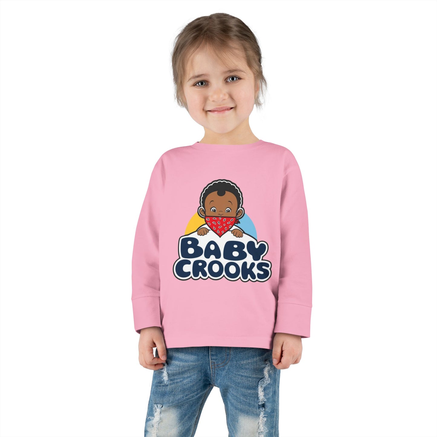 Baby Crooks Toddler Long Sleeve Tee — Cute Bandana Baby Graphic Shirt for Toddlers