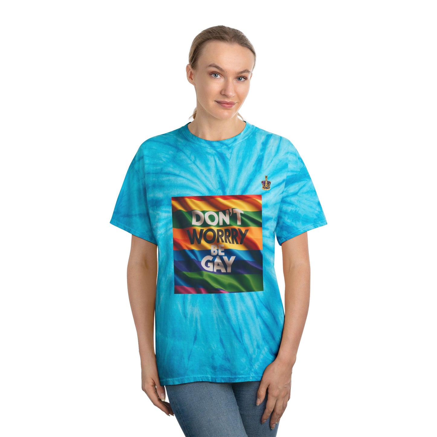 Vibrant Tie-Dye Tee | Don't Worry Be Gay | Perfect for Pride, Festivals, Casual Wear, Gifts, LGBTQ+ Events